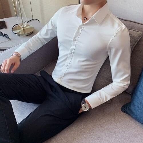 Men Shirts Slim Fit Casual Blouse Men 4Xl British Style New Solid Shirt Men Long Sleeve Fashion 2021 Autumn Business Formal Wear