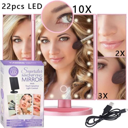 LED Light Makeup Mirror Lamp 10X Magnifier Battery Vanity Magnifying Glass Make Up Mini Bath Cosmetic Bathroom Smart Suction Cup