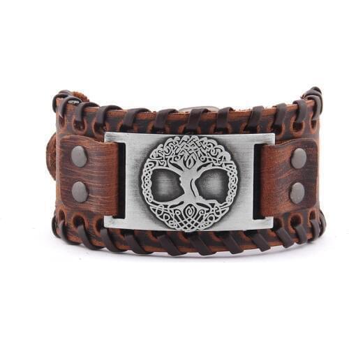 Tree of Life Vintage Wrap Leather Man Bracelets With Antique Bronze Metal Charm Viking Bracelet Jewelry