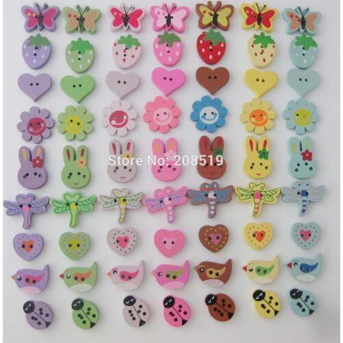 WBNOVA 100PCS Painting Buttons Wooden Various Designs DIY Scrapbooking Accessories