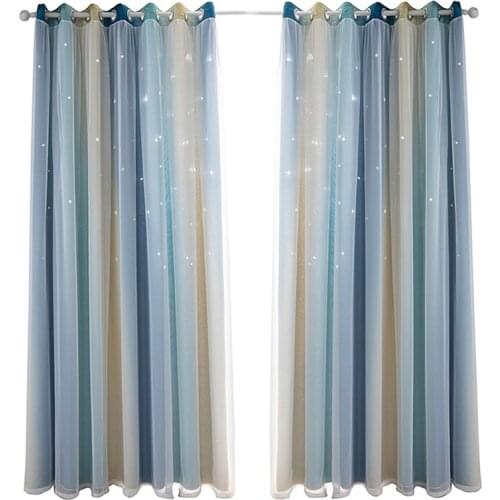 Window Curtains Hollow Star Sheer Curtain Rainbow Color For Girl Kids Bedroom Blackout Window Drapes Curtain Home Decoration