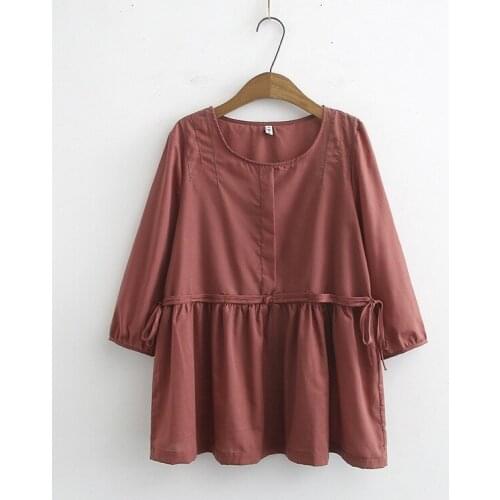 Plus Size Womens Blouse 3/4 Sleeve Embroidery Round Collar Shirts Casual Tops