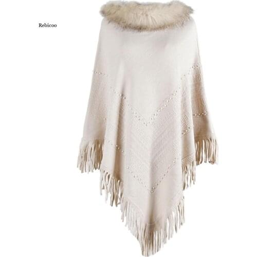 Women Knitted Cloak Cashmere Poncho Capes Shawl Turtleneck Cardigans Sweater Coat Tassel Outerwear Ladies Sweaters Cloaks