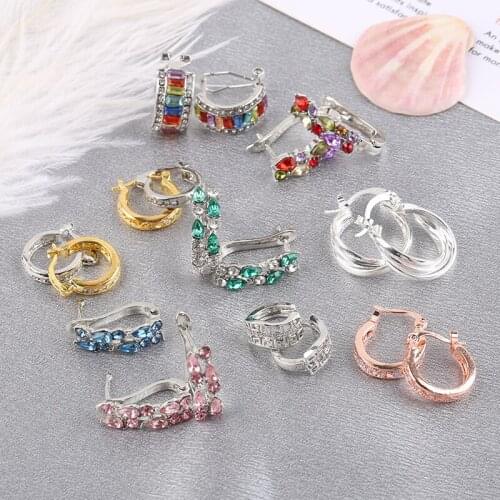 2021 New Hoop Earrings for Women Luxury Zircon Metal Multicolor Small Simple Round Ear Rings Party Wedding Jewelry