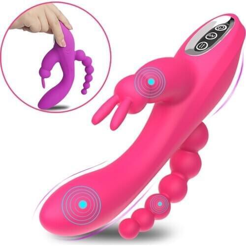Female Vagina Clitoris Massager G Spot Dildo Rabbit Vibrator for Women 3-in-one function Vibration Waterproof Sex Toys for woman