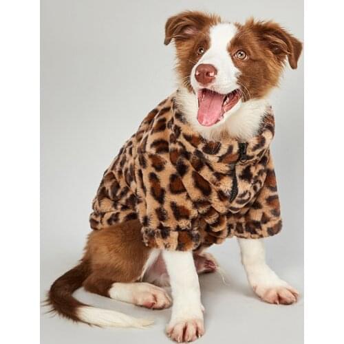Winter Warm Pet Plush Leopard Dog Clothes Dog Jacket Coat Autumn and Winter Dog Coat Labrador French Bulldog Suit XS-XXL
