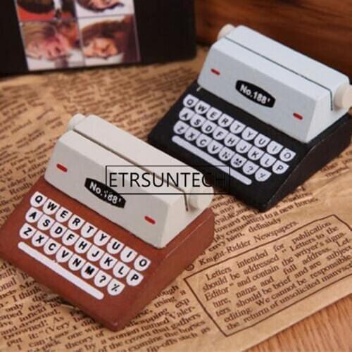 100pcs Creative Black Coffee Vintage Wooden Typewriter Photo Card Desk Messege Memo Holder Stand Card Holder