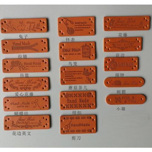 Sloobao 20 pcs Handmade Labels Letter PU Leather Tags DIY Jeans Bags Shoes Sewing Accessories Hand Made Labels for Clothes