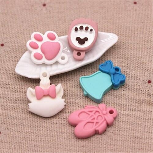20pcs Cute New Resin Cat/Paw Print/Bells/Ballet Shoes Flatback Cabochon Charm DIY Hair Clip/Jewelry Pendant Decoration
