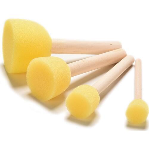 4Pcs/set DIY Wooden Sponge Yellow Paint Brush Paint Brush Wooden Handle Seal Sponge Brush Childrens Painting Tool