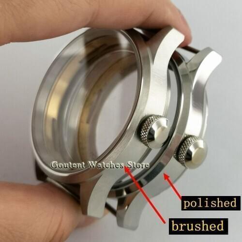 43mm New Silver Polished / brushed watch case sapphire glass sterile steel case ETA 6497,6498 Seagull ST3600 movements