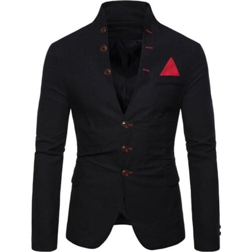 50%HOTMens Long Sleeve Stand Collar TuxedoS1 Blazer 3 Button Pocket Slim Jacket Mens Casual Business Mens Blazer Suit Jacket