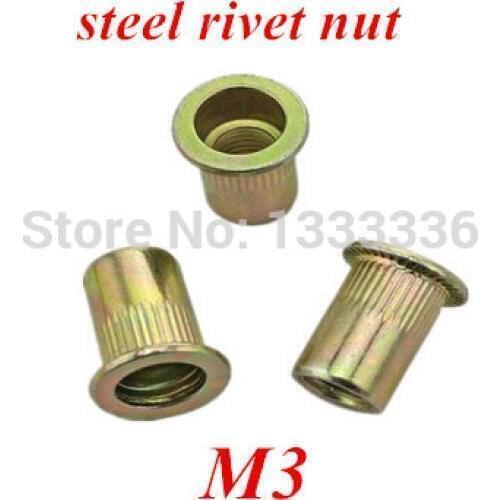500pcs M3*9 Flat Rivet Nut Rivnut Insert Nutsert Countersunk Head column Nut steel with yellow zinc plated
