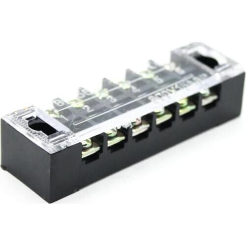600V 15A 6 Positions Dual Rows Covered Barrier Screw Terminal Block Strip