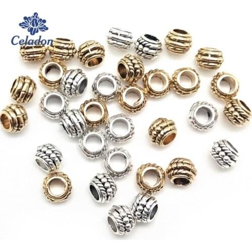 90pcs/lot 8*6mm Zinc Alloy Round Charm Beads Metal Spacer Oblate Beads for DIY Bracelet Necklace Jewelry Findings