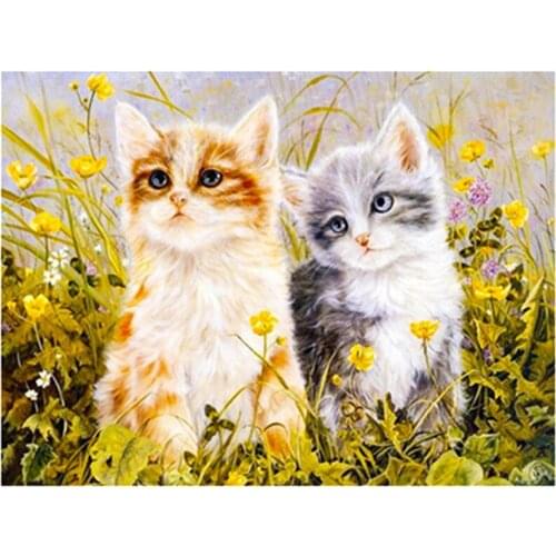 2019 new arrived Full Round/ square Diamond Embroidery,Two lovely cats ,Diamond Painting,Cross Stitch,,Decoration,Needlework zx