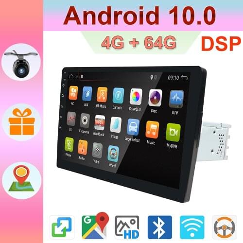 Autoradio android 10.0 car radio with gps navigation central multimidia 4G RAM+64G ROM 1din dvd automotivo BT Wifi AUX RDS