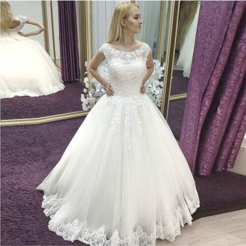 Fashion High Neck Ball Gown Tulle Wedding Dresses Robe De Mariee Charming Appliques Floor-Length Formal Bride Dress Plus Size