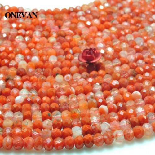 ONEVAN Natural Red Orange Stripe Agate 2.8x3.8mm Faceted Rondelle Charm Beads Stone Bracelet Necklace Jewelry Making Diy Design