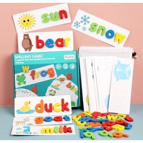 Baby Montessori Spell word game Wooden Toys Early Learning Jigsaw Letter Alphabet Puzzle Preschool Educational Toys for Boy Girl