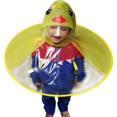 Baby Raincoat Cartoon duck Kids Rain Coat UFO Children Umbrella Hat Magical Hands Free Tops Boys And Girls Windproof Poncho