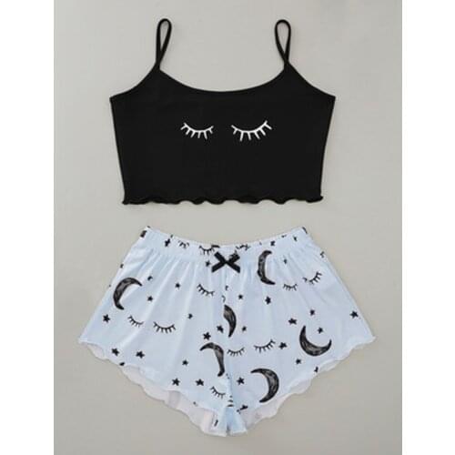 Home Clothes Suit Summer Two Piece Nightwear Pajamas for Girls Female Pj Set Sleepwear Women Pijamas Camisole Shorts Pyjamas