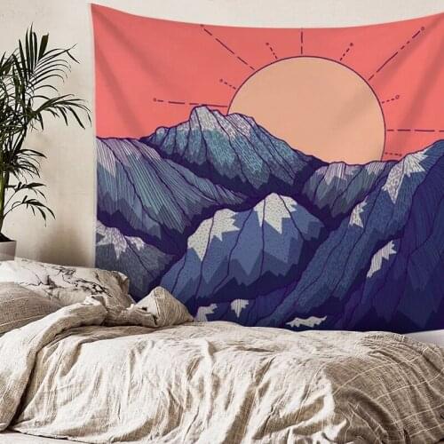 Tapestry Retro Mountain-Shaped Line Bedside Bedroom Background Cloth Wall Decoration Murale Chambre Ins Nordic Hanging Tapiz