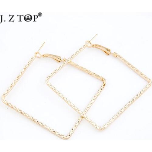 Hot Sale New Alloy Carved Geometric Big Hoop Earrings Fashion Simple Fine Square Rhombus Basketball Wives Earrings