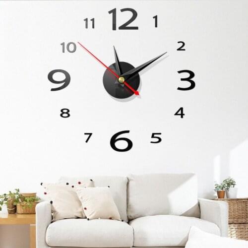 Creative 3D Mirror Surface Wall Clock Home Decor Wall Clocks Modern Large 400mm 3D Wall Sticker Home Office Room DIY Wall Decor