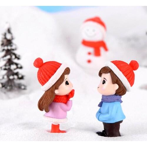 Lovely Couple Snowman Model Figurine DIY Miniature Bonsai Xmas Landscape Christmas Home Decor