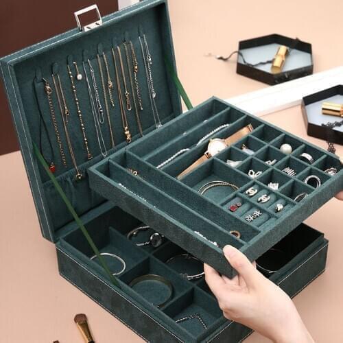 Layers Makeup Organizer choker Ring necklace Storage Box Large Best Selling Fashion Flannel Square Jewelry Box Simple layout