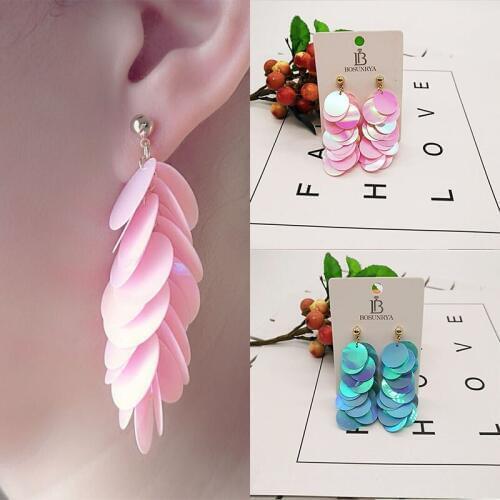 ROSE LIFE Fashion Jewellery Personality Exaggerated Sequins Earrings Round Long Tassel Statement Earrings For Women