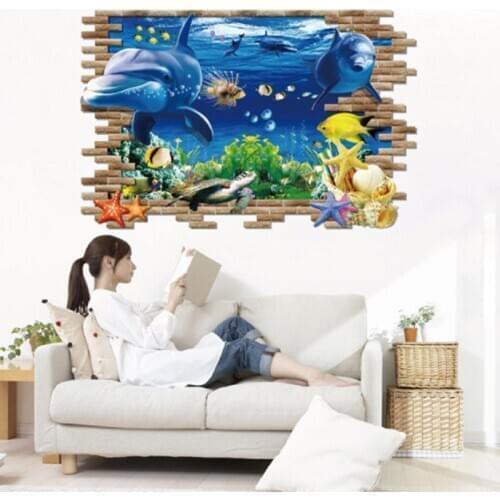Cartoon Dolphin Whale Moon Wall Stickers DIY Mural Decals for Kids Rooms Baby Bedroom Living Room House Decoration