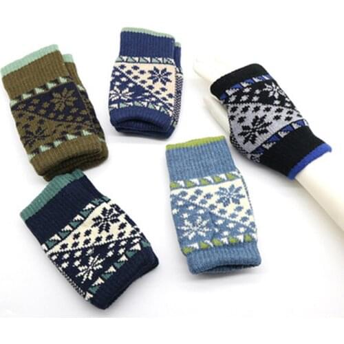 Men Finger-less Gloves Student Hand Warmer Winter Boy Gloves Printed Mittens Crochet Knitting Cashmere Mitten Warm 5 pairs/Lot
