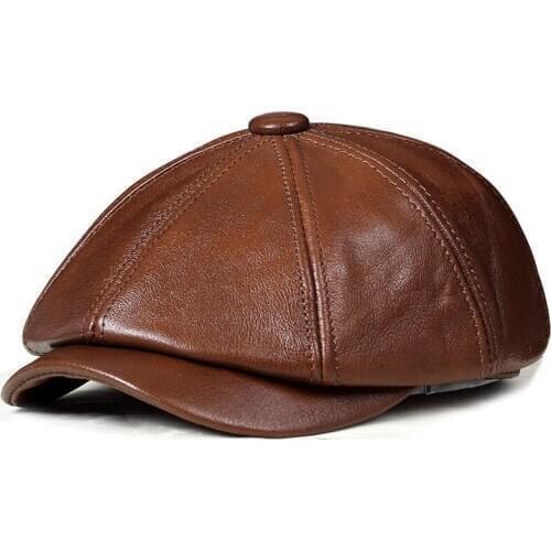 Zero fish Genuine Leather Hat Autumn Mens Cowhide Leather Beret Elegant Fashion Young Student Tongue Cap Snapback Caps For Men