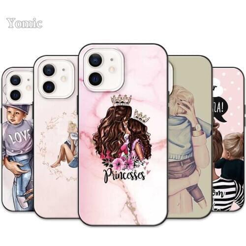 Baby Mom Girl Son for iPhone 12 Mini 11 Pro XR XS MAX Black Soft Phone Cases for iPhone X 7 8 6 6S Plus Cover Silicone Shell