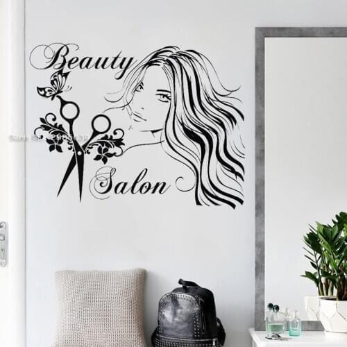 Hair Studio Sign Wall Decal Beauty Salon Vinyl Sticker Scissors Wall Art Decor Fashion Hairdressing Art Murals Girl Decor LC1731