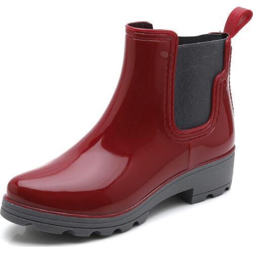 New Womens Fashion Rain Boots PU Leather Chelsea Boots Slip European and American Rain Boots U-type Elastic Rubber Boots