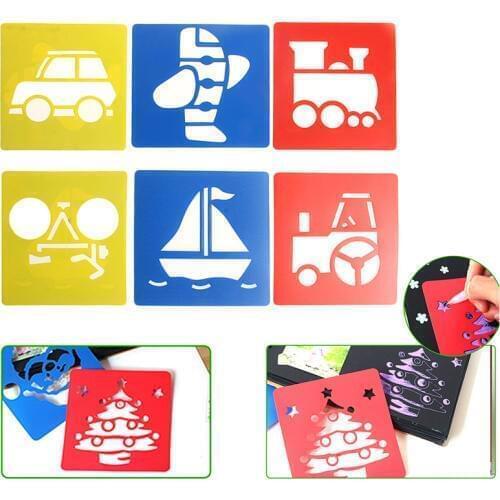 New 6x Children Transport Shaped Plastic Painting Drawing Template Stencil Kids Toy