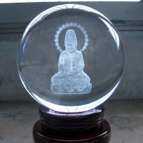 Wholesale Buddha # efficacious The town HOME House Talisman- Buddhist 3D Guanyin Avalokitesvara Buddha Crystal ball statue