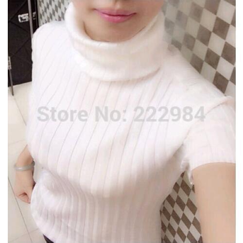 2019 Autumn and winter sweater female short-sleeve turtleneck pullover sweater female slim elastic short-sleeve basic shirt tops