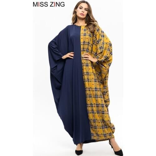 Zing Casual Patch Women Bat Sleeve Dress Muslim Abaya Kimono Long Gowns Ramadan Middle East Islamic Prayer Clothing Plus Size