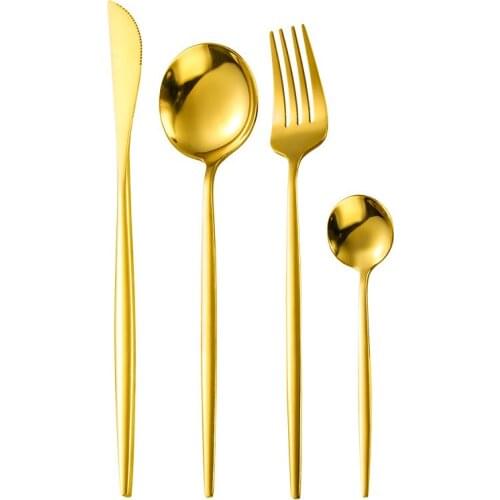 Gold luxury stainless steel tableware set modern design western style tableware set creative travel wedding tableware set