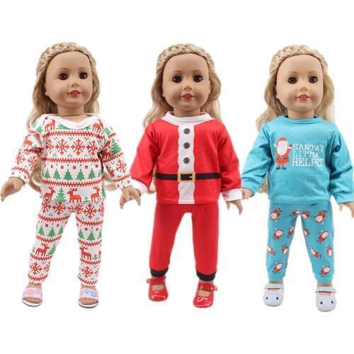 Christmas Pajamas T-Shirt + Pants&Dress For 18 Inch American&43 Cm Born Baby Generation Christmas Birthday Girls Gifts