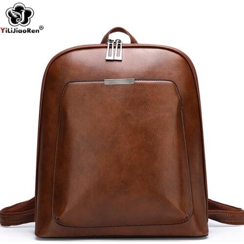 Vintage Backpack Women Leather Backpacks Female Shoulder Bag Large School Bags for Teenage Girls Travel Back Pack Sac A Dos 2019