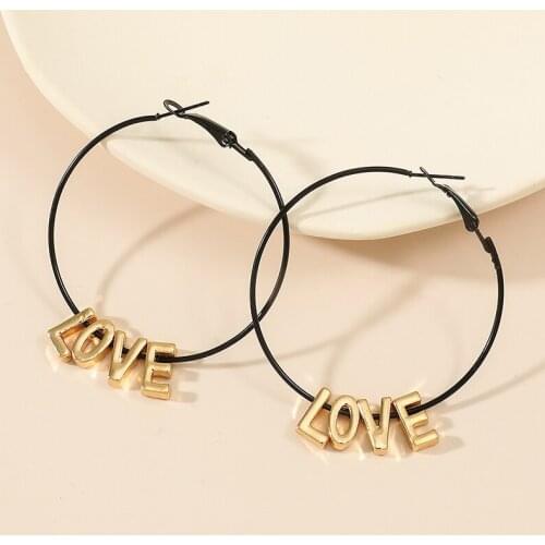 Retro Letter Words Pendant Earrings for Women Exaggerated Metal Hoop Earrings Party Ear Rings Buckle Aesthetic Statement Jewelry