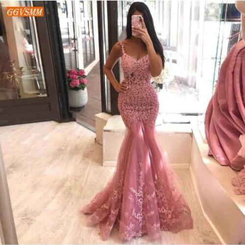 Luscious Pink Mermaid Evening Dresses Sweetheart Lace Appliqued Slim Fit Evening Gown 2020 Custom Made Women Dress Formal Party