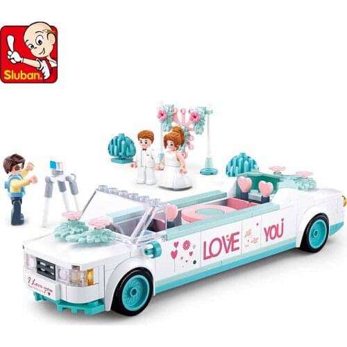 Sluban Happy Diary Serie Building Blocks 204pcs B0767 Happy Departure Assembled Model Wedding Car Bricks Kids Toy Girl Pink Gift