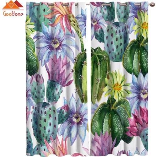 Watercolor Cactus Flowers Window Curtains Living Room Outdoor Fabric Drapes Curtain Home Decor