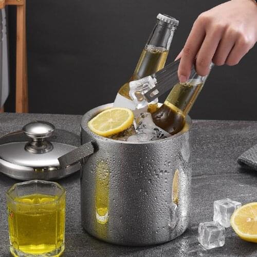 1.3L Ice Bucket With Lid Filter Stainless Steel Ice Bucket Double Wall Ice Cube Container Double Layer Straight Bar Beer Bucket